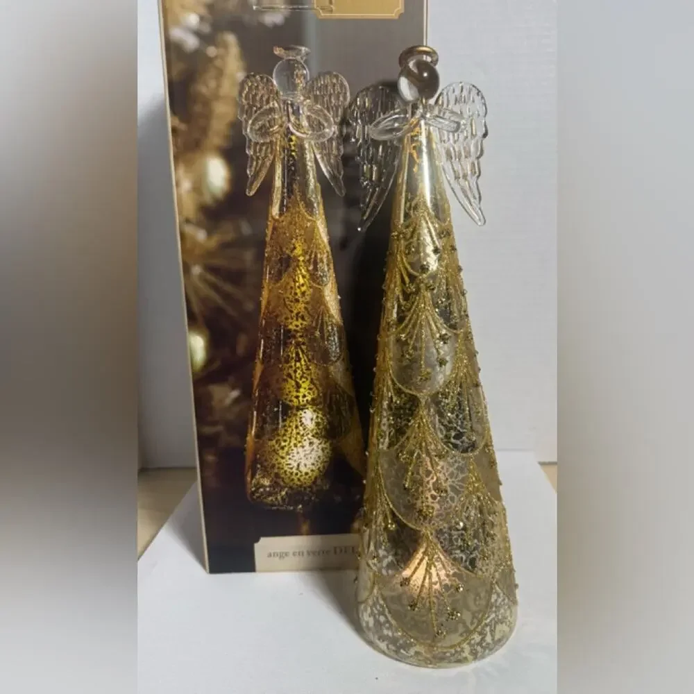 Pier 1 Gold Glass light up Angel Figurine 12” tall